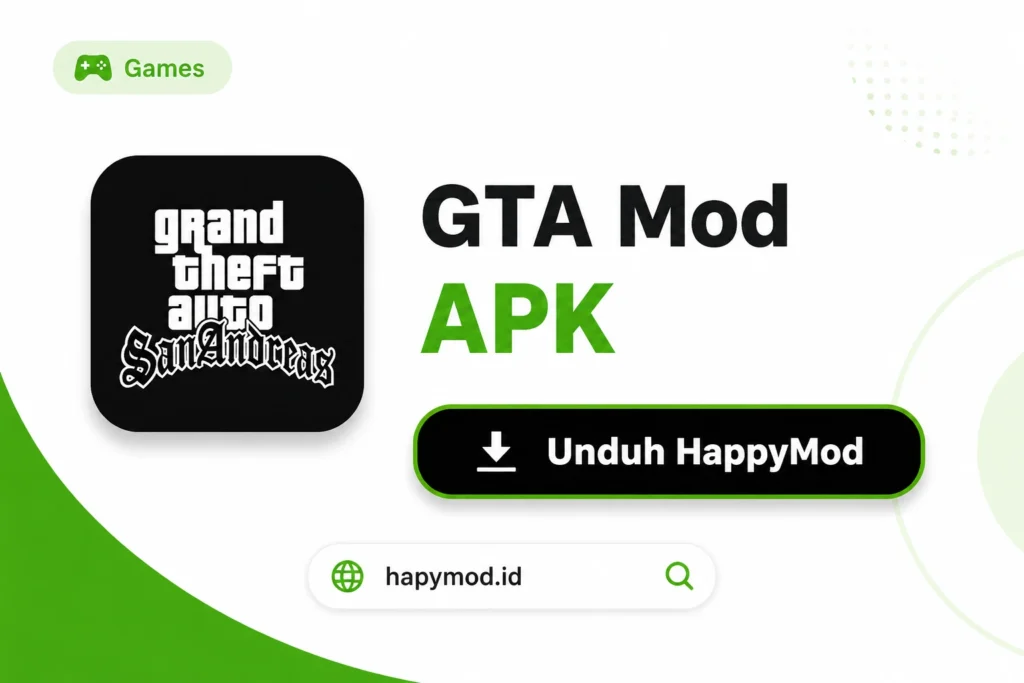 GTA San Andreas Mod APK untuk Android dengan desain unduhan HappyMod